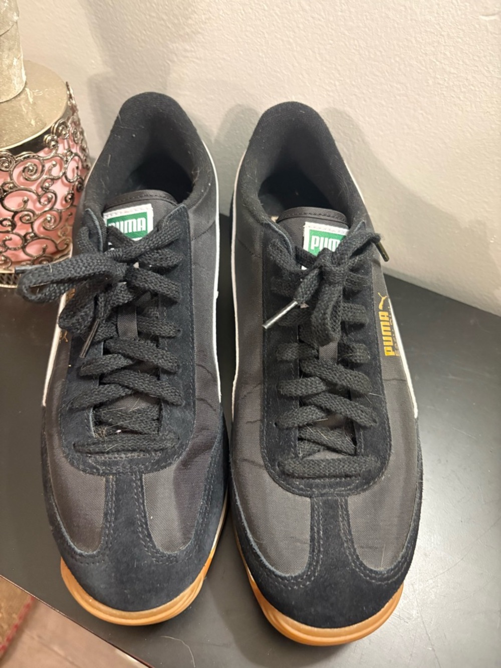Puma Black Athletic Sneakers with White Formstripe and Gum Outsole